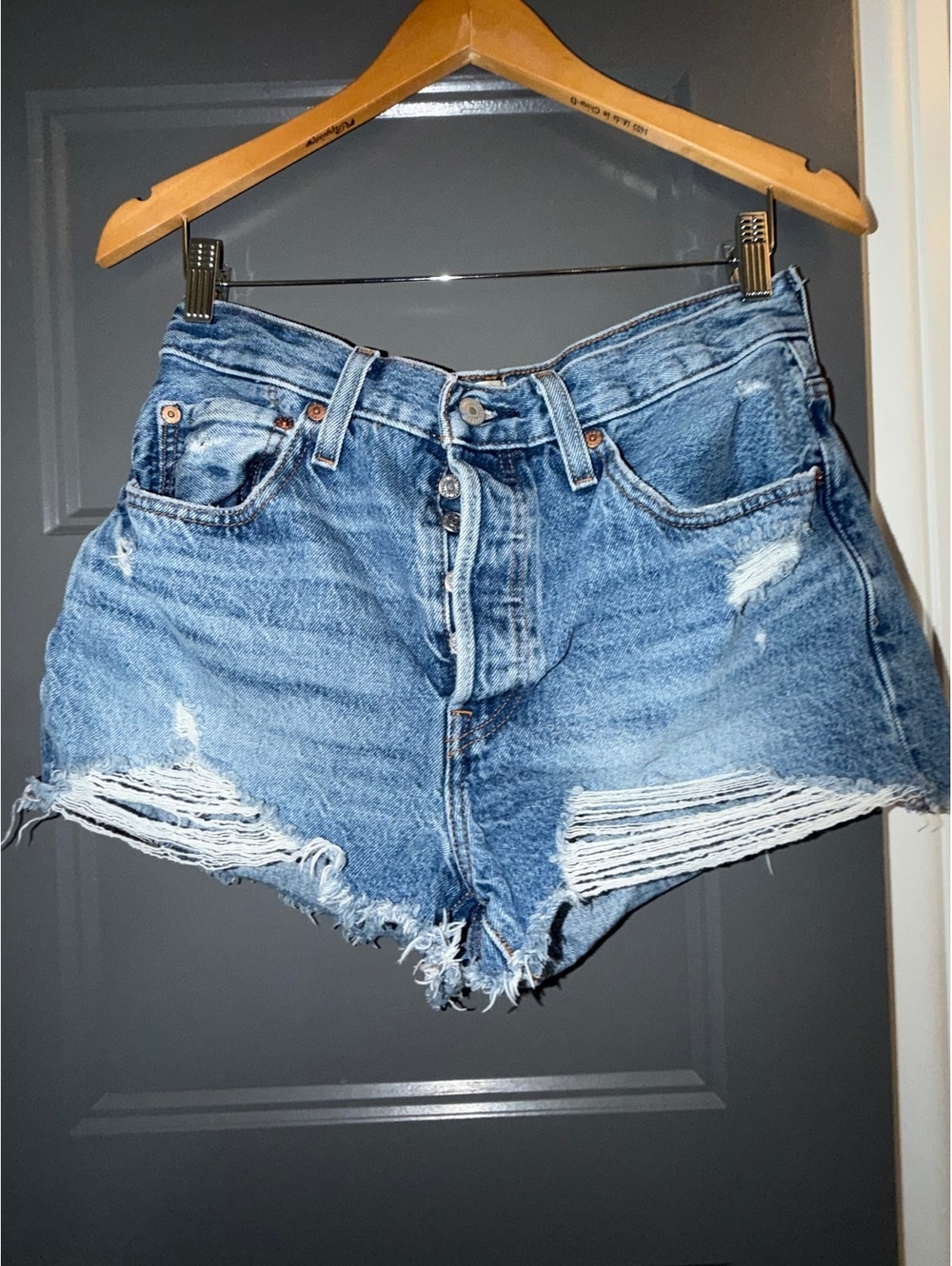 Levi's Women's Distressed Denim 501 Shorts sz30 with Button Fly
